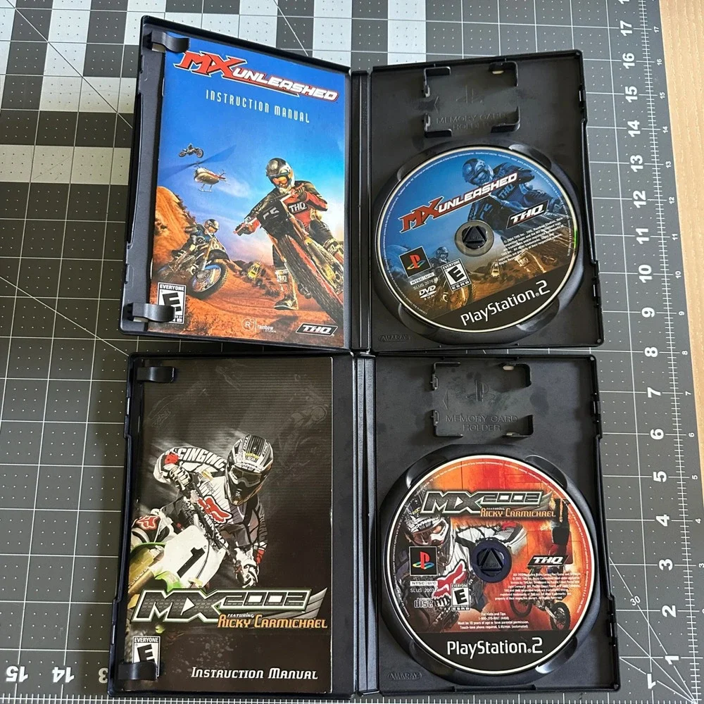 PS2 Lot MX Unleashed and MX 2002 Ricky Carmichael Bundle THQ CIB Black Label